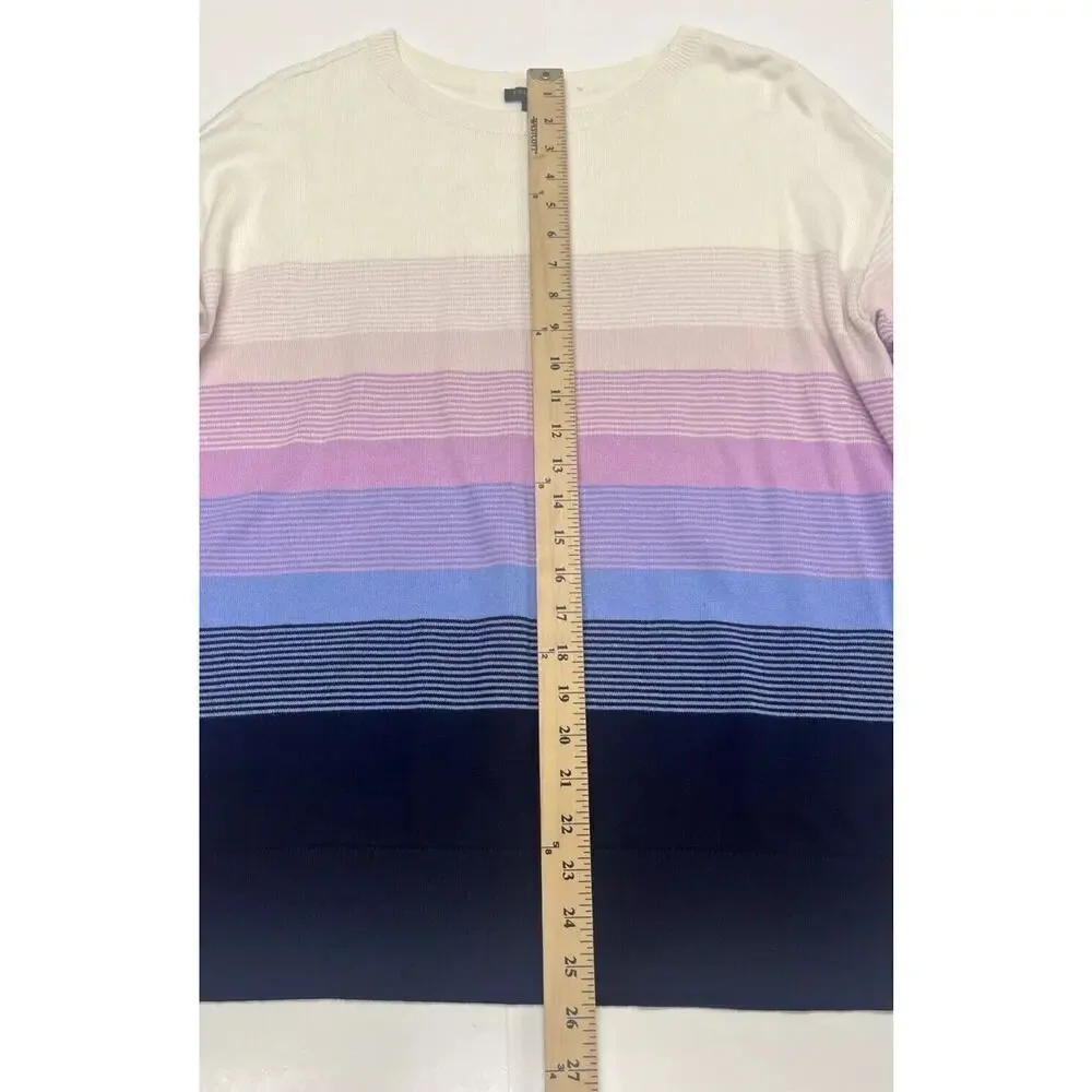Talbots Plus Size X OX Knit White Pastel striped cotton blend Pullover Sweater